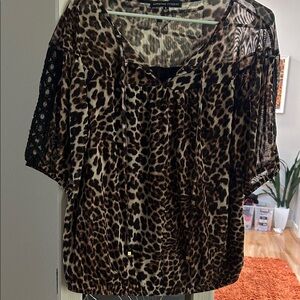 Adrienne Vittadini Leopard Print Sheer Blouse